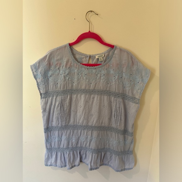 Sundance pastel blue lace and eyelet embroidered top size XL - Picture 1 of 8